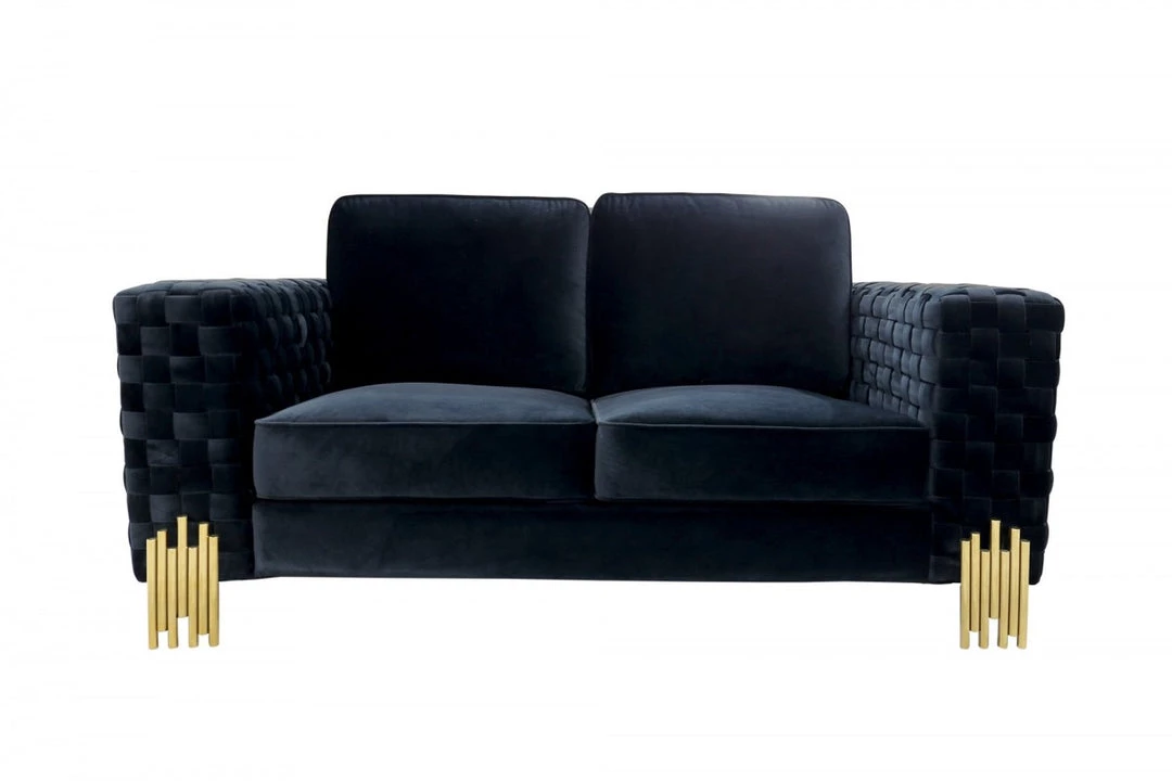 VIG Living Room Divani Casa Lori - Modern Velvet Glam Black & Gold Sofa Set