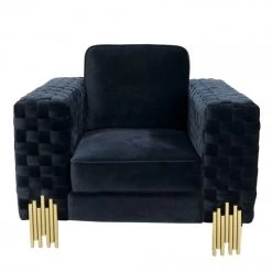 VIG Living Room Divani Casa Lori - Modern Velvet Glam Black & Gold Sofa Set