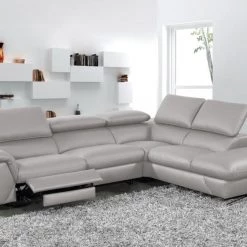 VIG Divani Casa Maine - Modern Medium Grey Eco-Leather Right Facing Sectional Sofa With Recliner