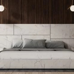 VIG Nova Domus Marbella - Italian Modern White Marble Bed W/ 2 Nightstands