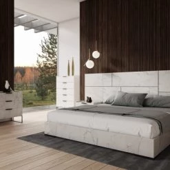 VIG Nova Domus Marbella - Italian Modern White Marble Bed W/ 2 Nightstands