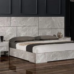 VIG Bedroom Nova Domus Marbella - Italian Modern Grey Marble Bed W/ 2 Nightstands
