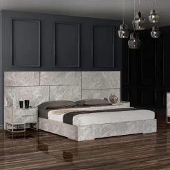 VIG Bedroom Nova Domus Marbella - Italian Modern Grey Marble Bed W/ 2 Nightstands