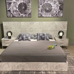 VIG Bedroom Nova Domus Marbella - Italian Modern Grey Marble Bed W/ 2 Nightstands
