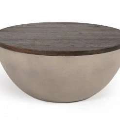 VIG Living Room Modrest Marie Modern Concrete & Brown Oak Round Coffee Table