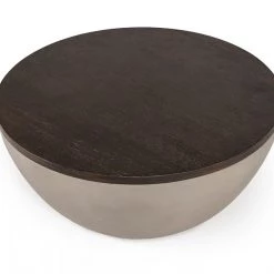 VIG Living Room Modrest Marie Modern Concrete & Brown Oak Round Coffee Table