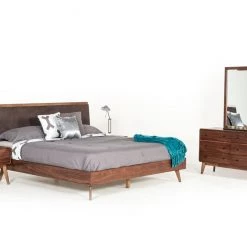 VIG Beds & Headboards Modrest Marshall Mid-Century Modern Brown Fabric & Walnut Bed