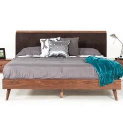 VIG Beds & Headboards Modrest Marshall Mid-Century Modern Brown Fabric & Walnut Bed