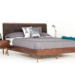 VIG Beds & Headboards Modrest Marshall Mid-Century Modern Brown Fabric & Walnut Bed