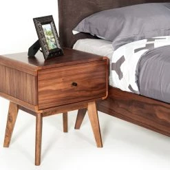 VIG Beds & Headboards Modrest Marshall Mid-Century Modern Brown Fabric & Walnut Bedroom Set