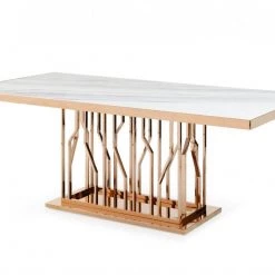 VIG Dining Room Modrest Marston Modern Large White Marble & Rosegold Dining Table