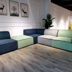 VIG Mathilda Green, Blue & Grey Fabric Sectional Sofa Living Room