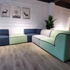 VIG Mathilda Green, Blue & Grey Fabric Sectional Sofa Living Room