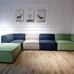 VIG Mathilda Green, Blue & Grey Fabric Sectional Sofa Living Room