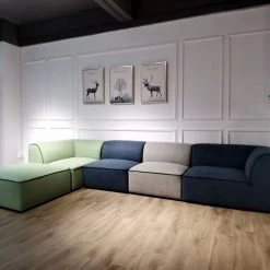 VIG Mathilda Green, Blue & Grey Fabric Sectional Sofa Living Room