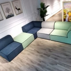 VIG Mathilda Green, Blue & Grey Fabric Sectional Sofa Living Room