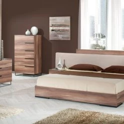 VIG Beds & Headboards Nova Domus Matteo Italian Modern Walnut & Fabric Bedroom Set