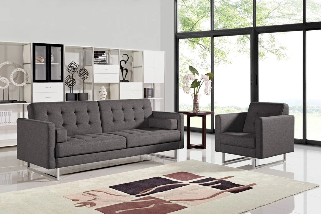 VIG Living Room Divani Casa Bauxite Modern Grey Fabric Sofa Bed