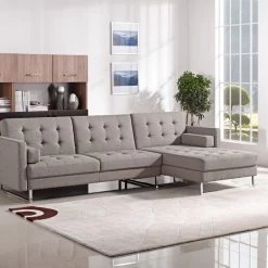 VIG Living Room Divani Casa Smith - Modern Brown Fabric Right Facing Sectional Sofa Bed