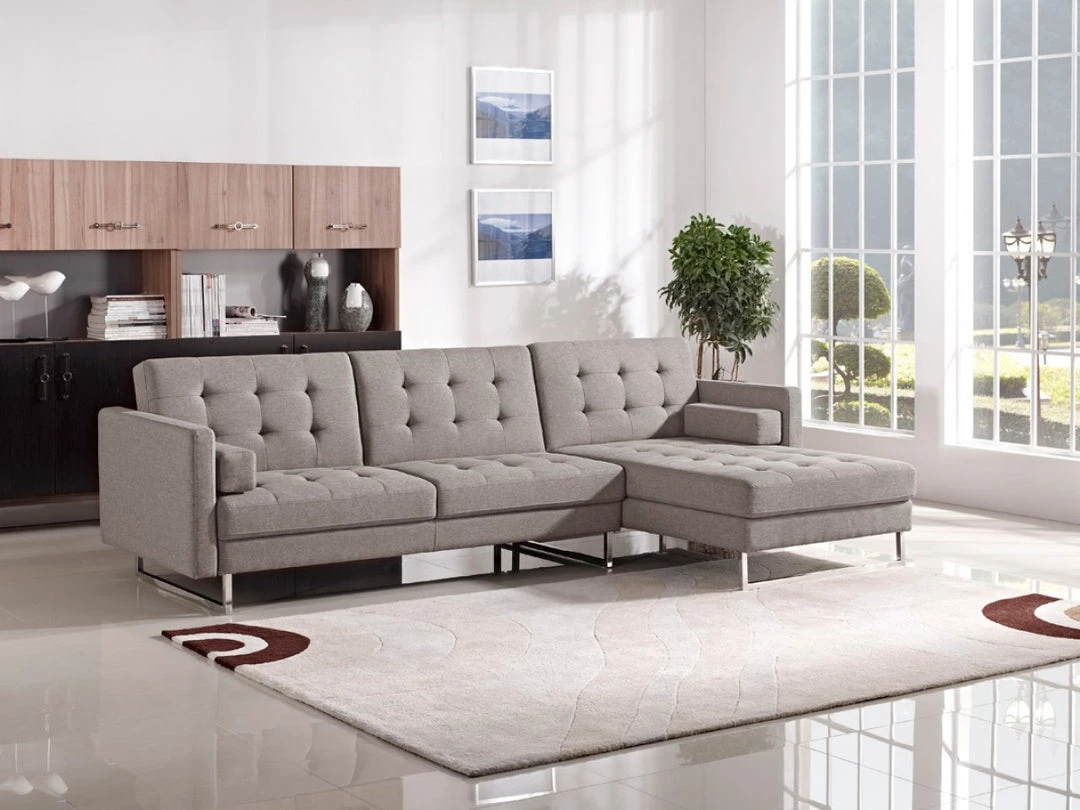 VIG Living Room Divani Casa Smith - Modern Brown Fabric Right Facing Sectional Sofa Bed