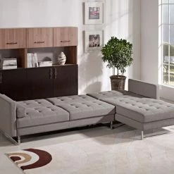 VIG Living Room Divani Casa Smith - Modern Brown Fabric Right Facing Sectional Sofa Bed
