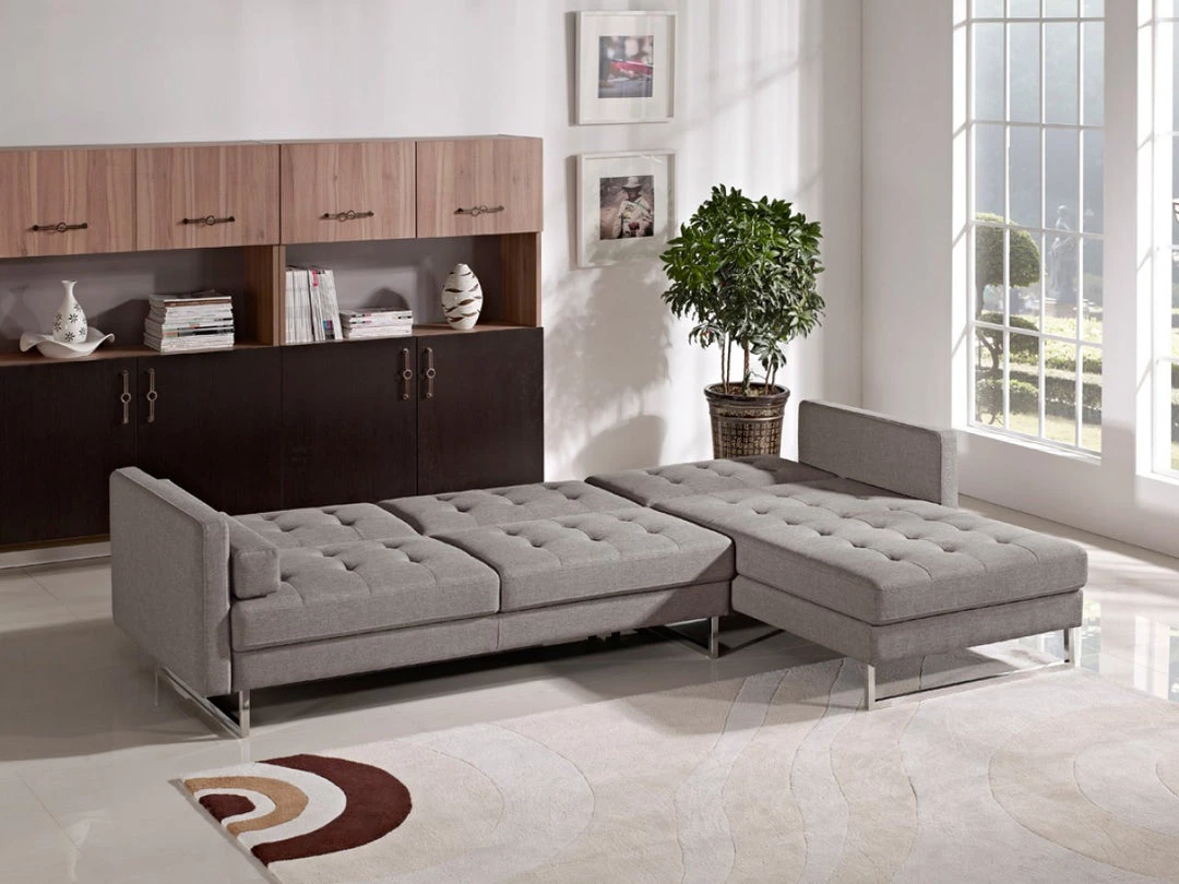 VIG Living Room Divani Casa Smith - Modern Brown Fabric Right Facing Sectional Sofa Bed