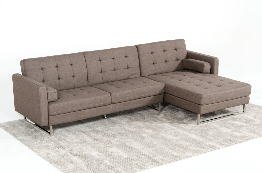 VIG Living Room Divani Casa Smith - Modern Brown Fabric Right Facing Sectional Sofa Bed
