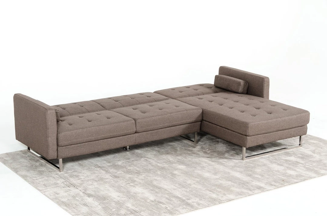 VIG Living Room Divani Casa Smith - Modern Brown Fabric Right Facing Sectional Sofa Bed