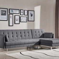 VIG Living Room Divani Casa Lennox - Modern Grey Fabric Right Facing Sectional Sofa Bed