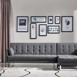 VIG Living Room Divani Casa Lennox - Modern Grey Fabric Right Facing Sectional Sofa Bed