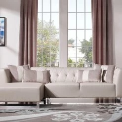 VIG Divani Casa Carolina - Modern Grey Leatherette + Fabric Left Facing Sectional Sofa