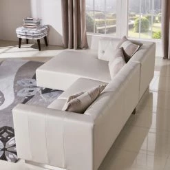 VIG Divani Casa Carolina - Modern Grey Leatherette + Fabric Left Facing Sectional Sofa