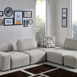 VIG Living Room Divani Casa Platte - Modern Grey Fabric Modular Sectional Sofa