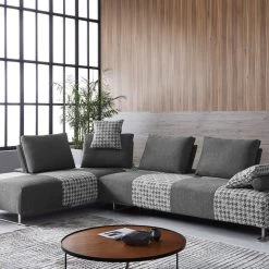 VIG Living Room Divani Casa Cooke - Modern Grey Houndstooth Fabric Modular Sectional Sofa Bed