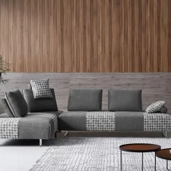 VIG Living Room Divani Casa Cooke - Modern Grey Houndstooth Fabric Modular Sectional Sofa Bed