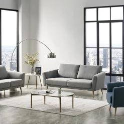 VIG Living Room Divani Casa Benham Modern Grey & Blue Fabric Sofa Set