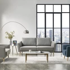 VIG Living Room Divani Casa Benham Modern Grey & Blue Fabric Sofa Set