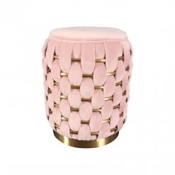 VIG Divani Casa Meeker - Pink Velvet + Gold Woven Ottoman