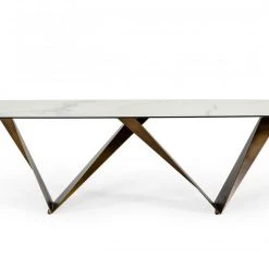 VIG Dining Room Modrest Melanie - Modern White Ceramic & Brushed Brown Dining Table