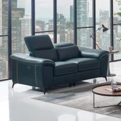 VIG Living Room Divani Casa Melstone - Modern Blue Leatherette Loveseat W/ Electric Recliners