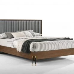VIG Nova Domus Metcalf - Mid-Century Walnut & Grey Bed Beds & Headboards