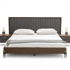 VIG Nova Domus Metcalf - Mid-Century Walnut & Grey Bed W/ Two Nightstands Bedroom