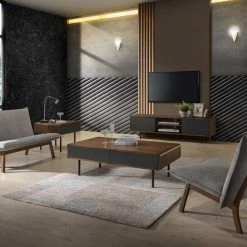 VIG Modrest Gardner Modern Grey & Walnut Loveseat Living Room