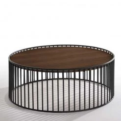 VIG Modrest Bronson Modern Walnut & Black Round Coffee Table