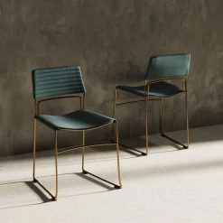 VIG Modrest Swain Modern Green Fabric & Gold Dining Chair (Set Of 2)