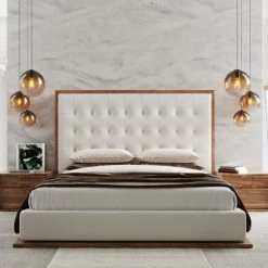 VIG Modrest Amberlie - White Vegan Leather & Walnut Bed Beds & Headboards