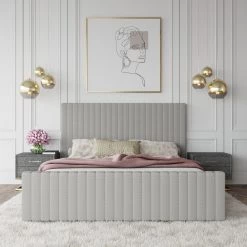 VIG Modrest Beverly - Modern Grey Velvet Bed Beds & Headboards