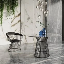 VIG Modrest Chandler - Modern Round Glass & Black Stainless Steel Dining Table Dining Room