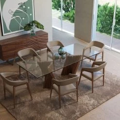 VIG Modrest Corbin Modern Walnut & Glass Dining Table Dining Room