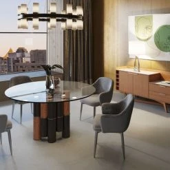 VIG Dining Room Modrest Greta - Modern Glass & Walnut Dining Table